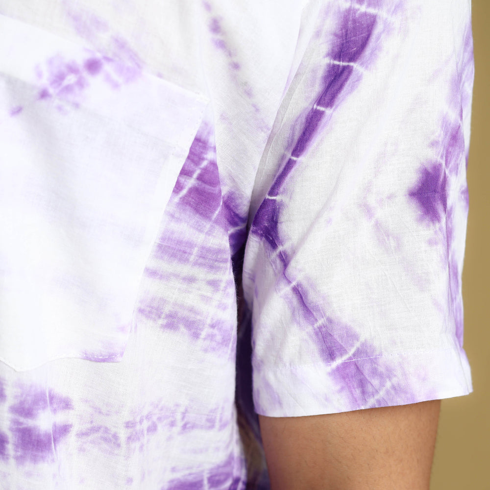 Purple - Shibori Tie-Dye Cotton Men Half Sleeve Shirt 03