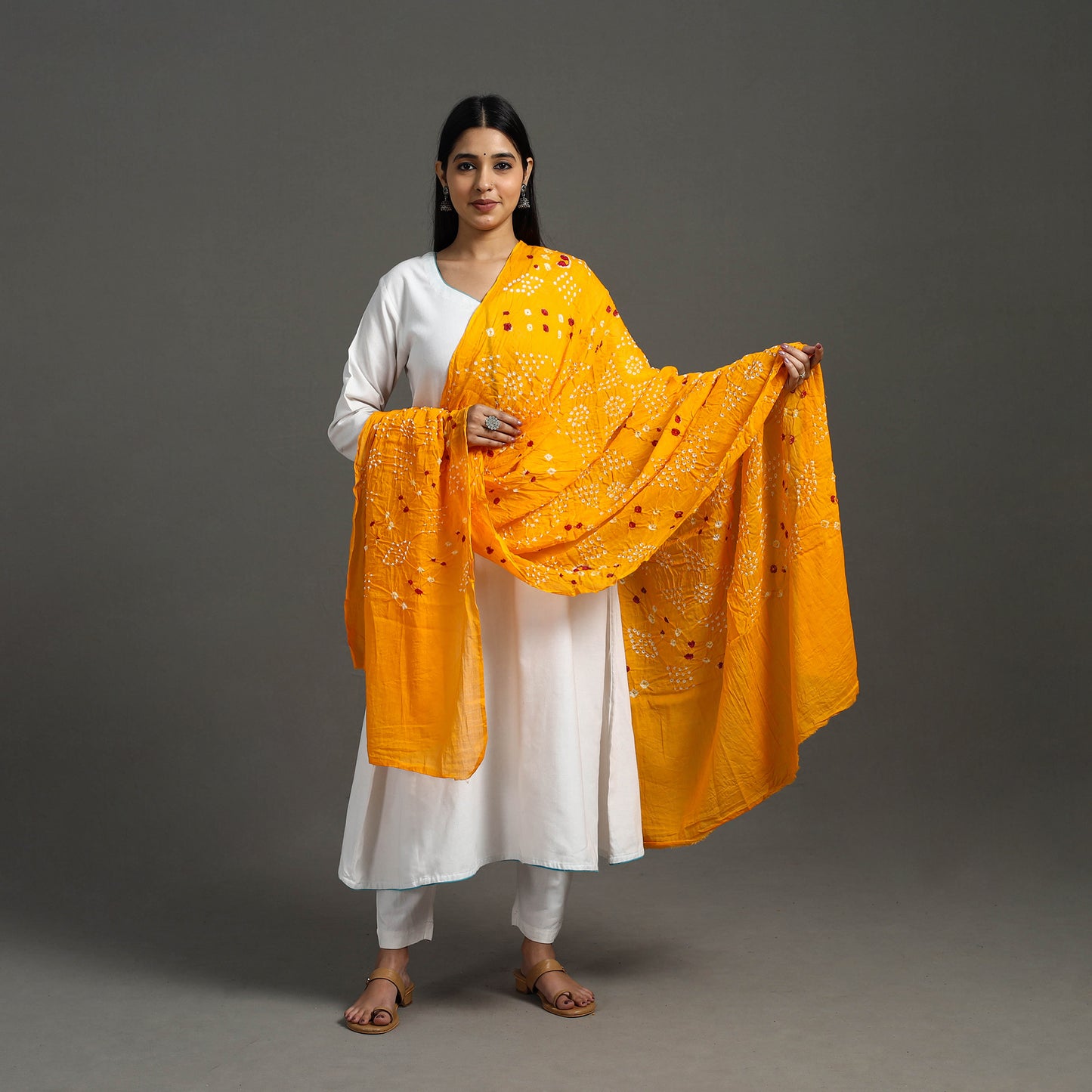 Orange - Kutch Tie & Dye Cotton Bandhani Dupatta 04