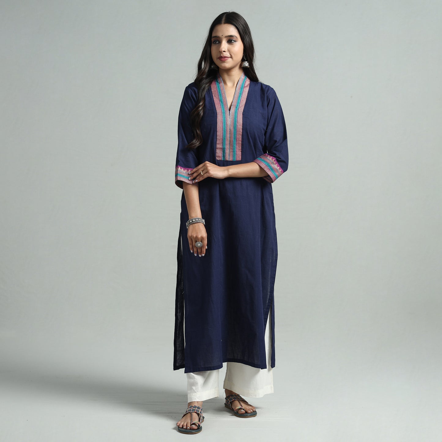 Navy Blue - Dharwad Cotton Straight Kurta