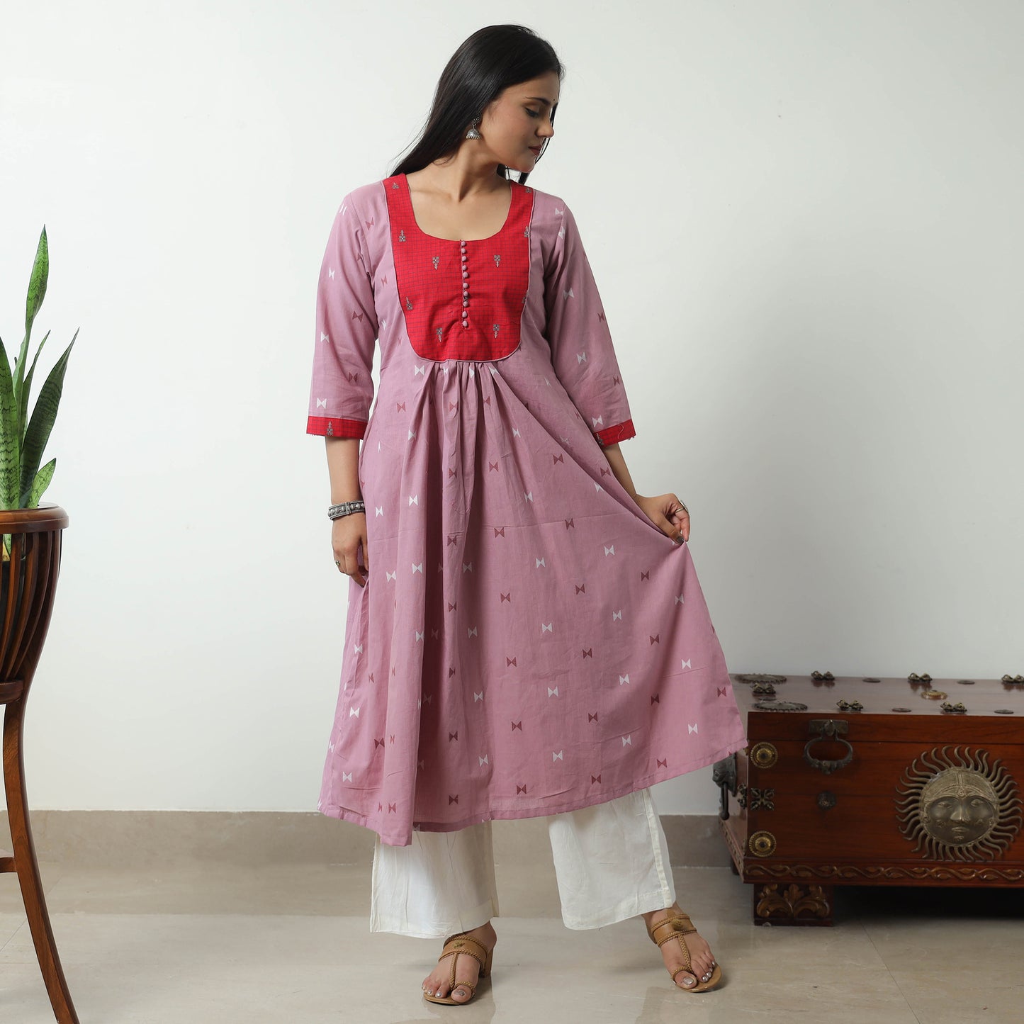 Purple - Jacquard Cotton A-Line Kurta 01