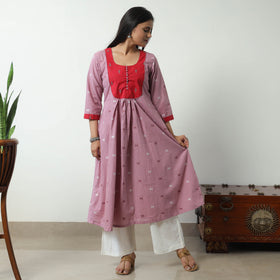 Purple - Jacquard Cotton A-Line Kurta 01