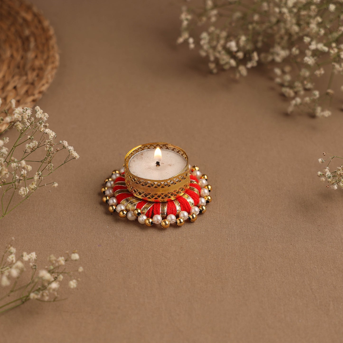 Handmade Gota & Bead Work Tealight Candle Holder 12