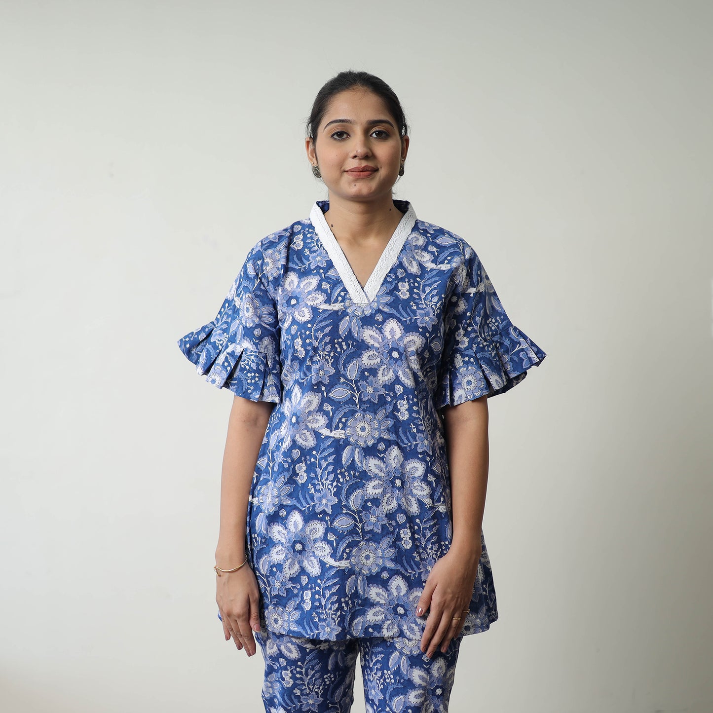 Blue - Block Printed Cotton Sanganeri Co-Ord Set 01
