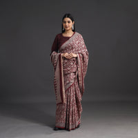 Maroon - Handwoven Merino Wool Bagh Block Print Saree 03