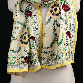 Beige - Ranihati Chanderi Silk Hand Embroidered Stole 69