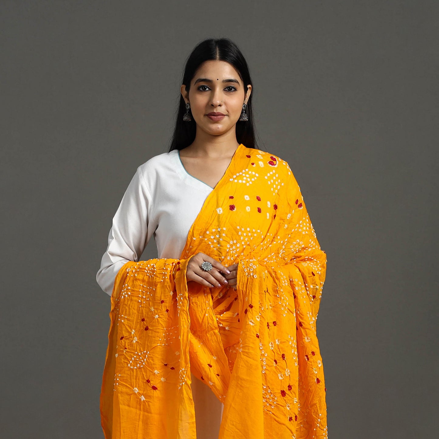 Orange - Kutch Tie & Dye Cotton Bandhani Dupatta 04