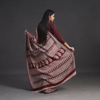 Maroon - Handwoven Merino Wool Bagh Block Print Saree 03