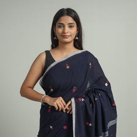 Blue - handloom cotton phulia jamdani saree with tassels 31