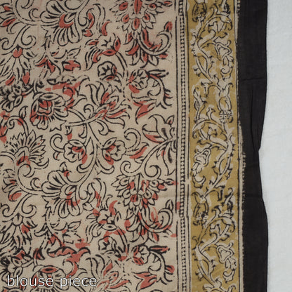 Black - Pedana Kalamkari Block Printed Cotton Saree with Blouse Piece 27