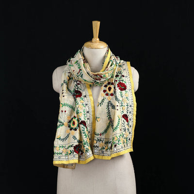 Beige - Ranihati Chanderi Silk Hand Embroidered Stole 69