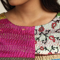 Multicolor - Hand Embroidery Silk Cotton Patchwork Kantha Stitch Blouse 01