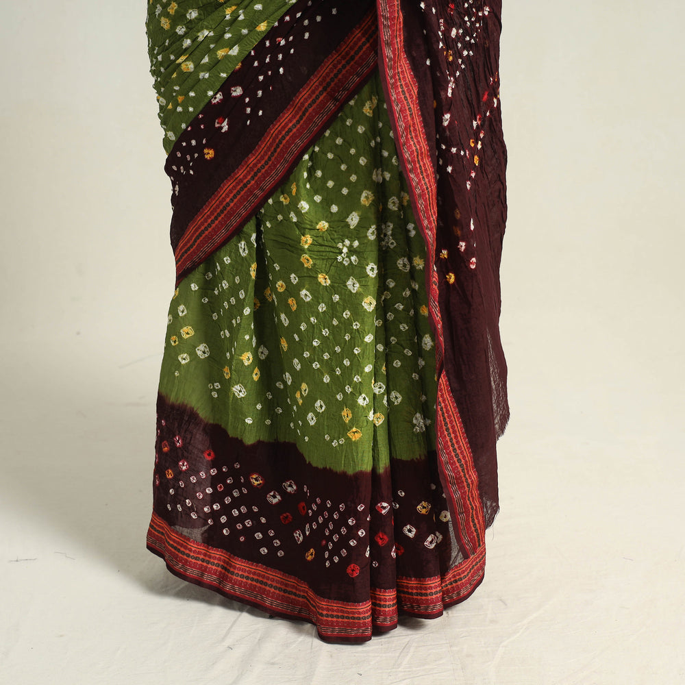 Green - Kutch Tie-Dye Cotton Bandhani Saree with Blouse Piece 47