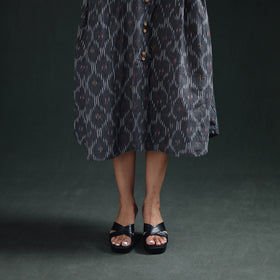 Grey - Pochampally Ikat Cotton Sleeveless Buttoned Down Long Dress for Women 14