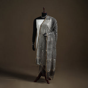 Brown - Pipad Hand Block Print Natural Dyed Kota Doria Cotton Dupatta 08