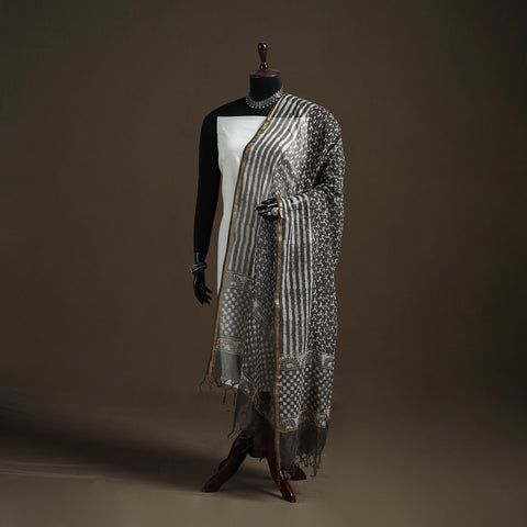 Brown - Pipad Hand Block Print Natural Dyed Kota Doria Cotton Dupatta 08
