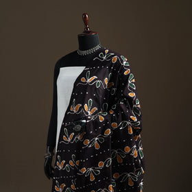 Black - hand batik print cotton dupatta 38 - handcrafted