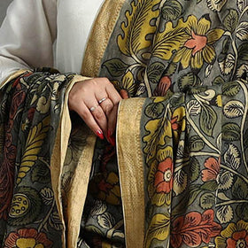 Grey - mangalagiri cotton handpainted pen work kalamkari