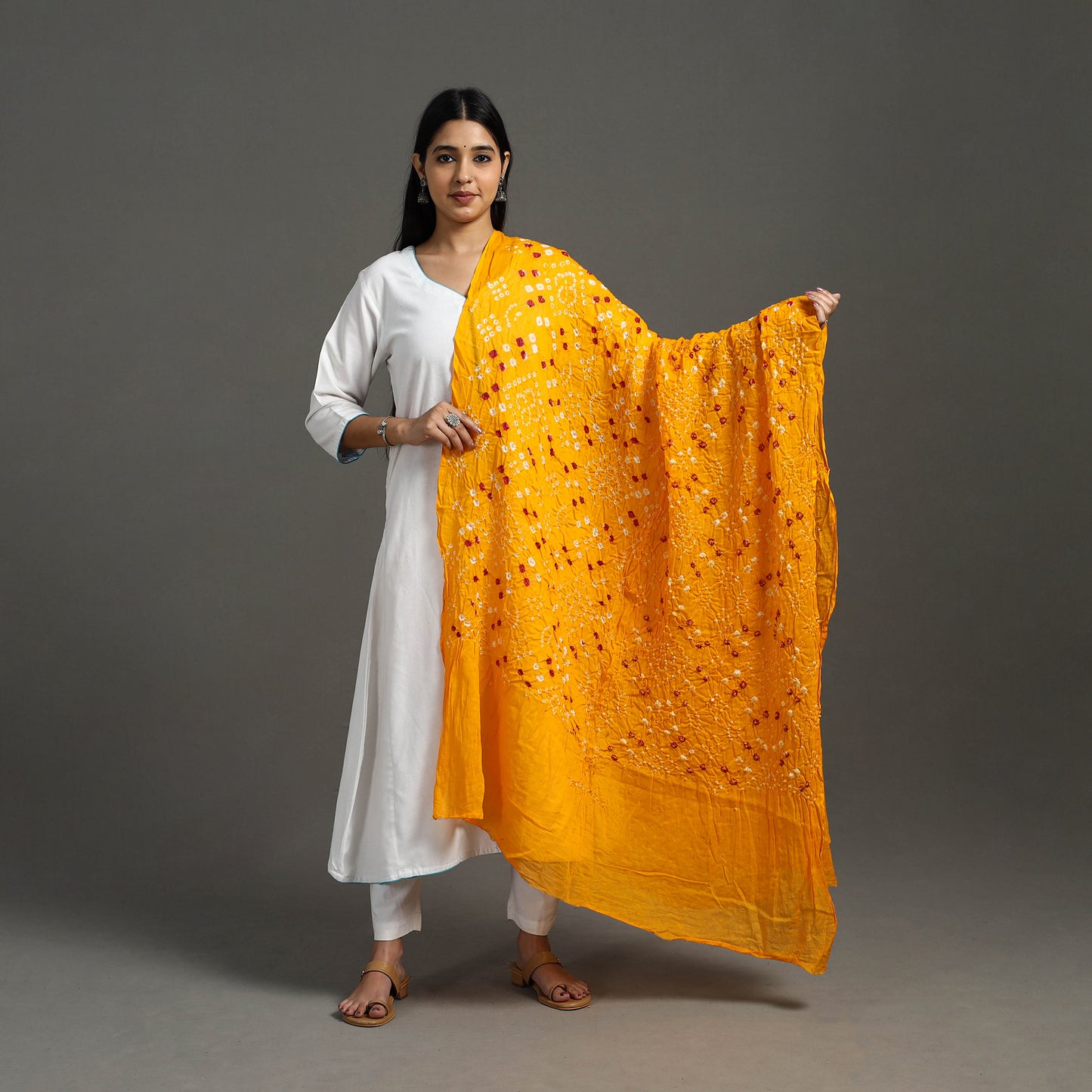 Orange - Kutch Tie & Dye Cotton Bandhani Dupatta 05