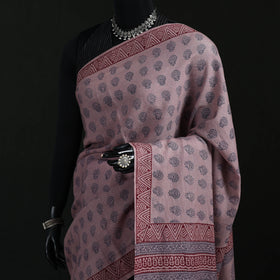 Handwoven Merino Wool Natural Dyed Hand Block Bagh Print Saree 02