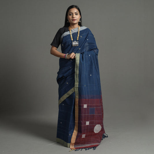 Blue - Srikakulam Jamdani Handspun Handloom Cotton Saree 27