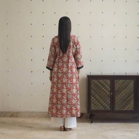 Red - Block Print Cotton Patchwork A-Line Sanganeri Kurta 07