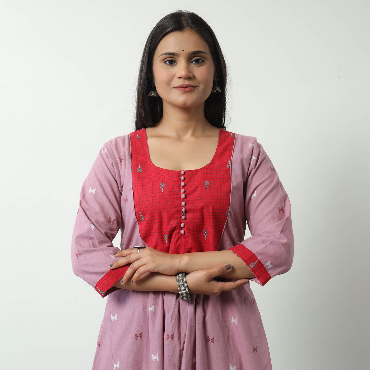 Purple - Jacquard Cotton A-Line Kurta 01