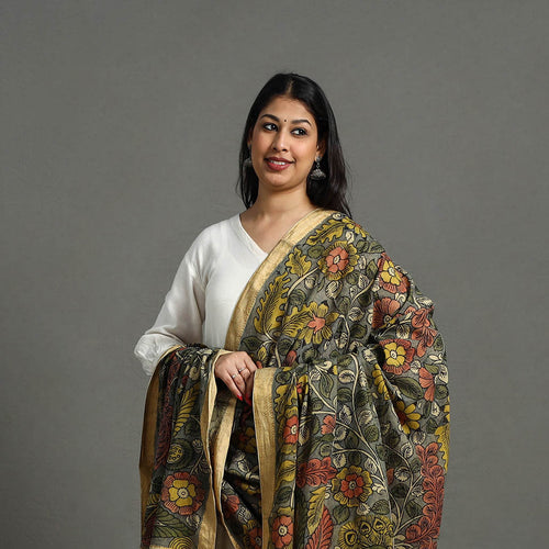 Mangalagiri Cotton Handpainted Pen Work Kalamkari Dupatta 28