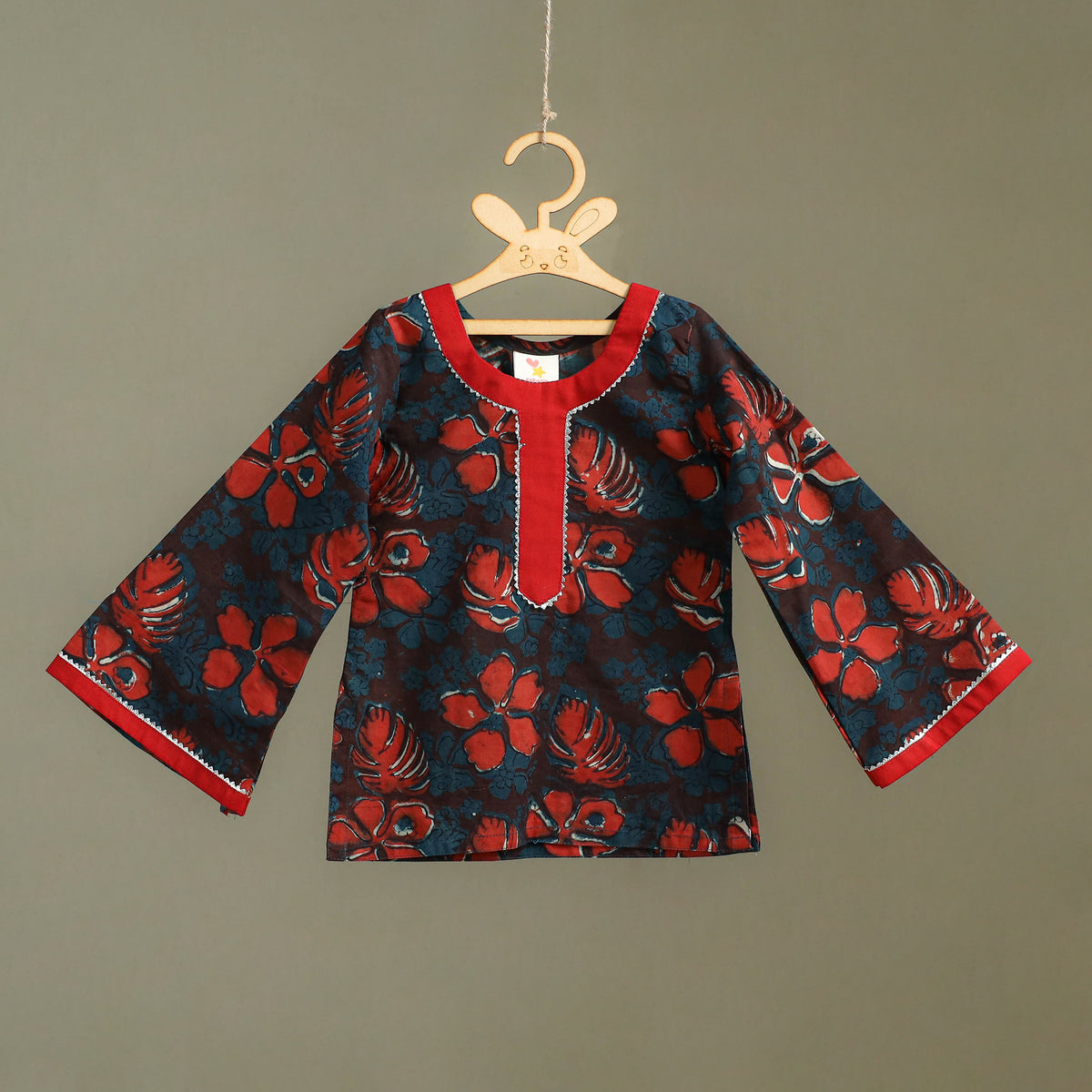 Girls Gota Work Bagru Block Print Cotton Kurta with Sharara Set (3-4 Years) 51