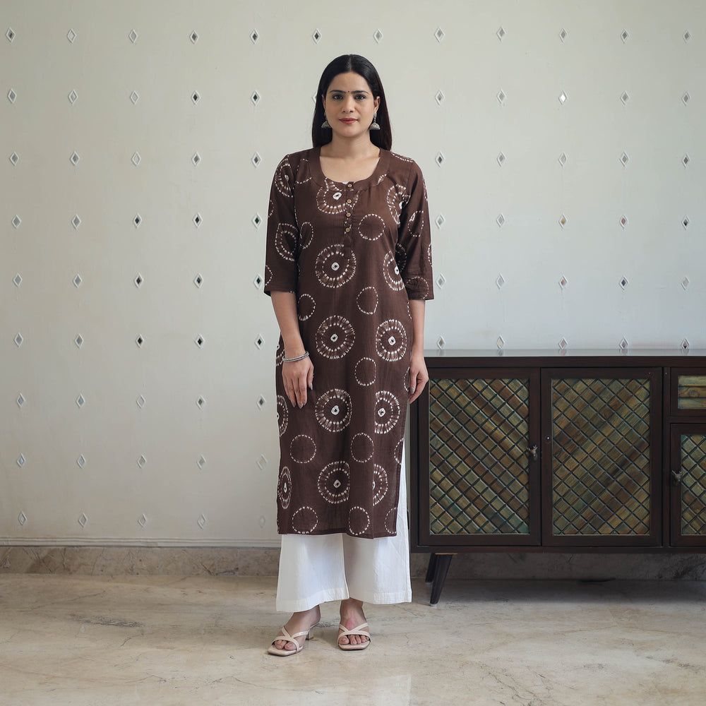 Brown - Tie & Dye Cotton Straight Shibori Kurta 05