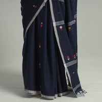 Blue - Handloom Cotton Phulia Jamdani Saree with Tassels 31