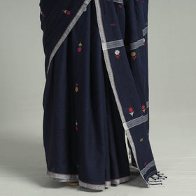 Blue - handloom cotton phulia jamdani saree with tassels 31