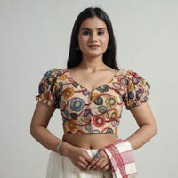 Beige - Srikalahasti Handpainted Penwork Kalamkari Chanderi Silk Stitched Blouse 12