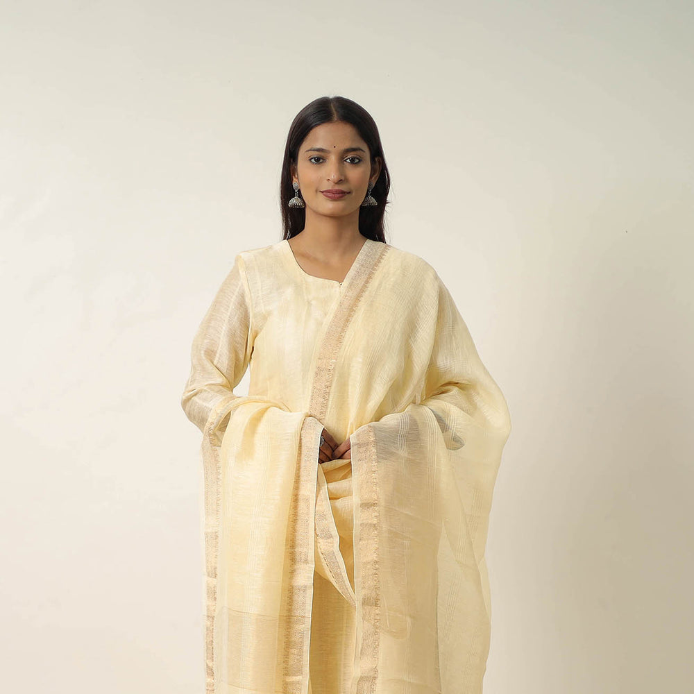 Yellow - Elegant Linen Silk Handloom Plain Kurta Set 09