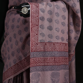 Handwoven Merino Wool Natural Dyed Hand Block Bagh Print Saree 02