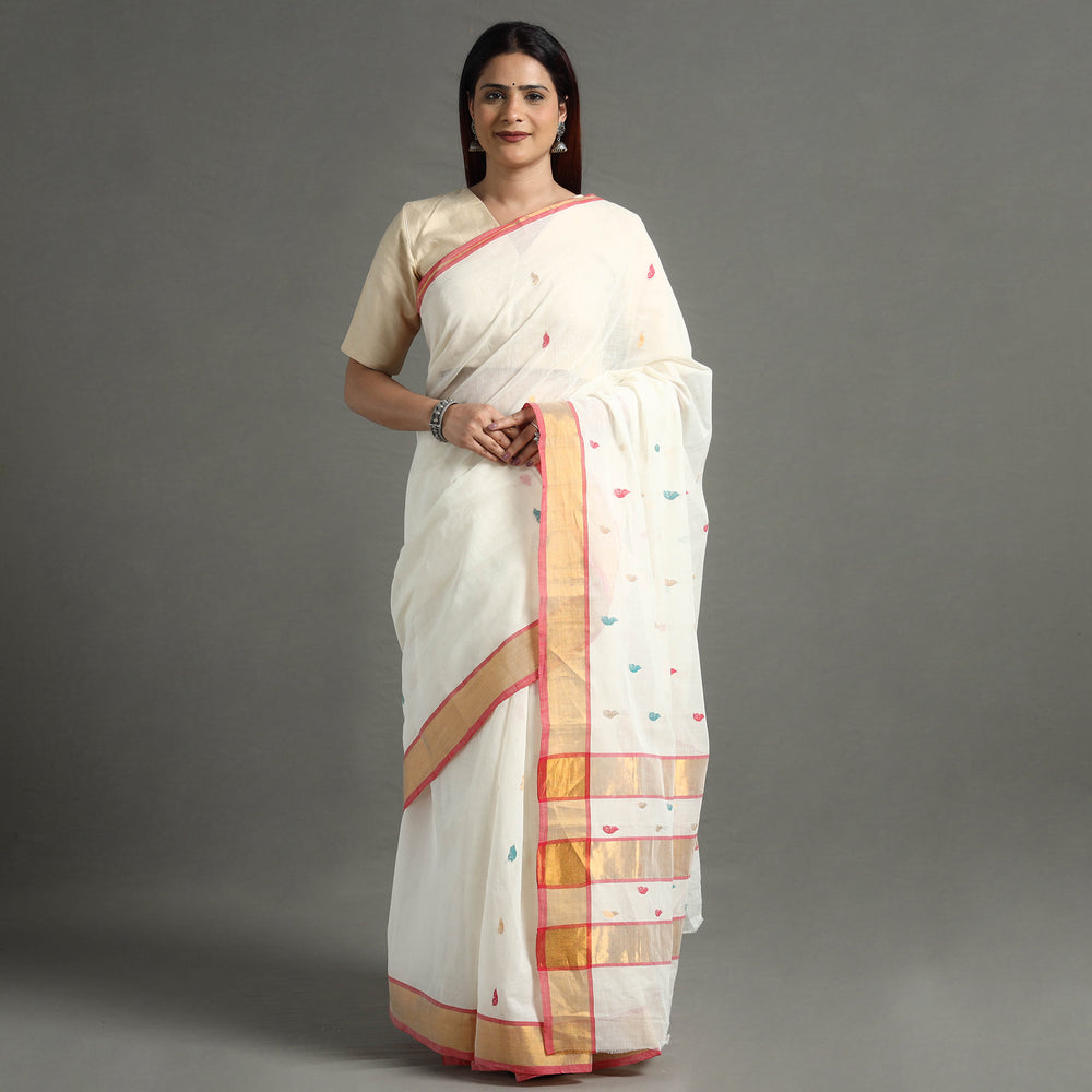 White - Traditional Venkatagiri Handloom Cotton Thread & Zari Buti Saree 27