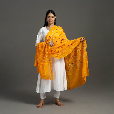 Orange - Kutch Tie & Dye Cotton Bandhani Dupatta 05