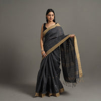 Black - Jamdani Buti Zari Stripe Cotton Handloom Saree 80