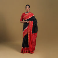 Black - Handspun Handloom Tussar Silk Pochampally Ikat Saree 03