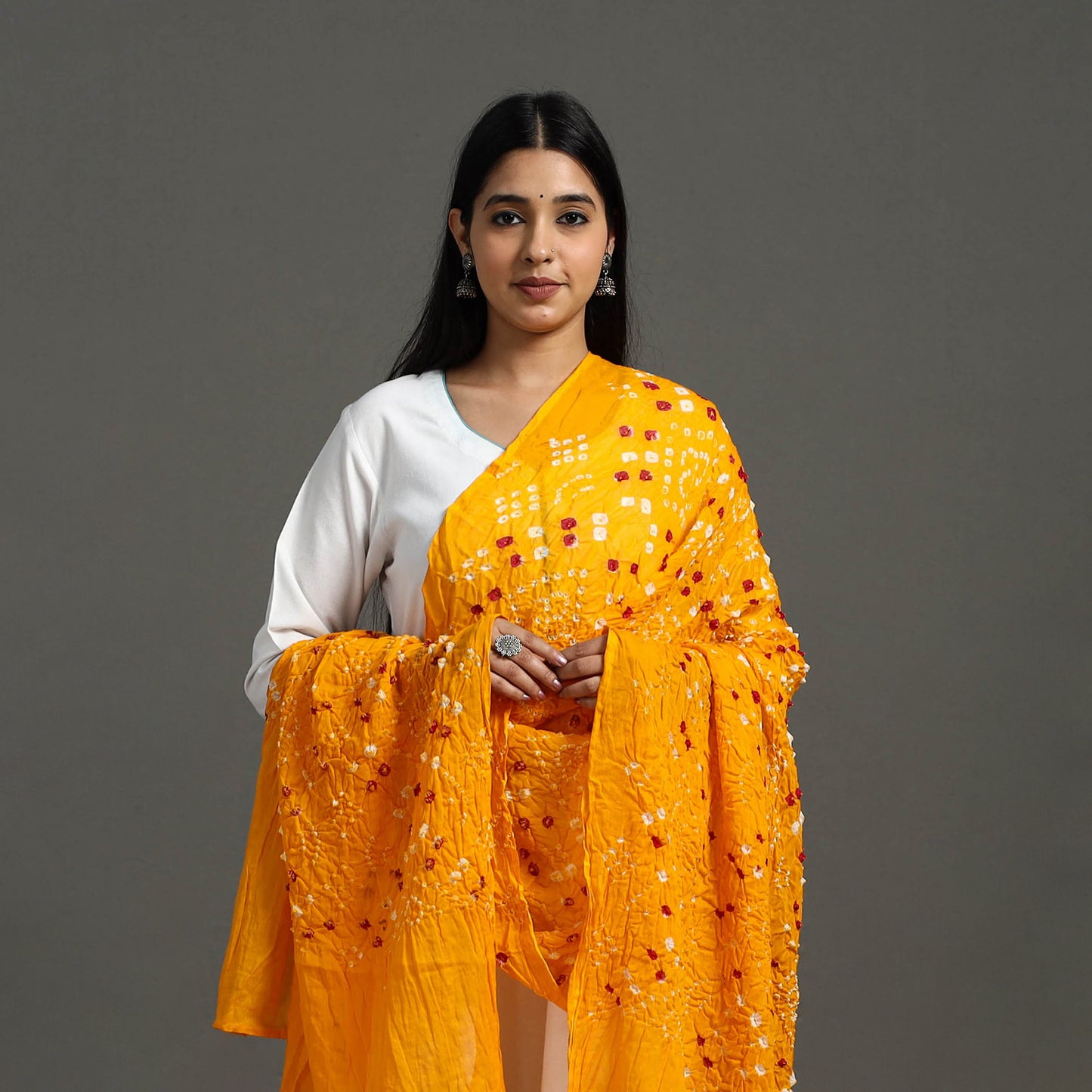 Orange - Kutch Tie & Dye Cotton Bandhani Dupatta 05