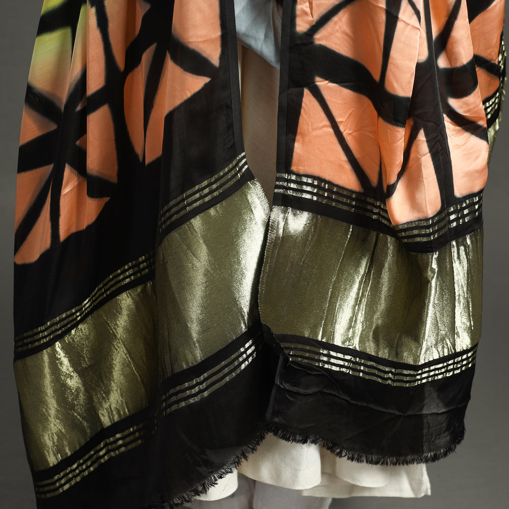 Multicolor - Shibori Clamp Dyed Modal Silk Dupatta with Zari Border 30