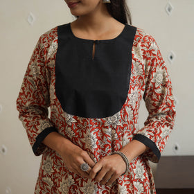 Red - Block Print Cotton Patchwork A-Line Sanganeri Kurta 07