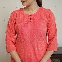 Peach - Jacquard Cotton Pintuck Straight Kurta 26