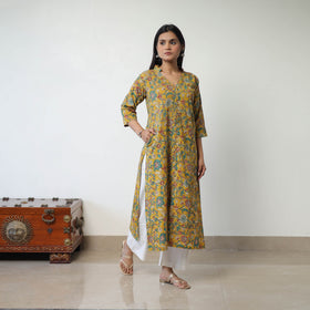 Yellow - Printed Cotton Straight Kalamkari Kurta 09