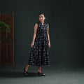 Pochampally Ikat Cotton Sleeveless Tiered Long Dress for Women 06