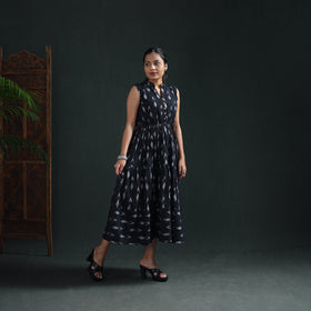 Pochampally Ikat Cotton Sleeveless Tiered Long Dress for Women 06