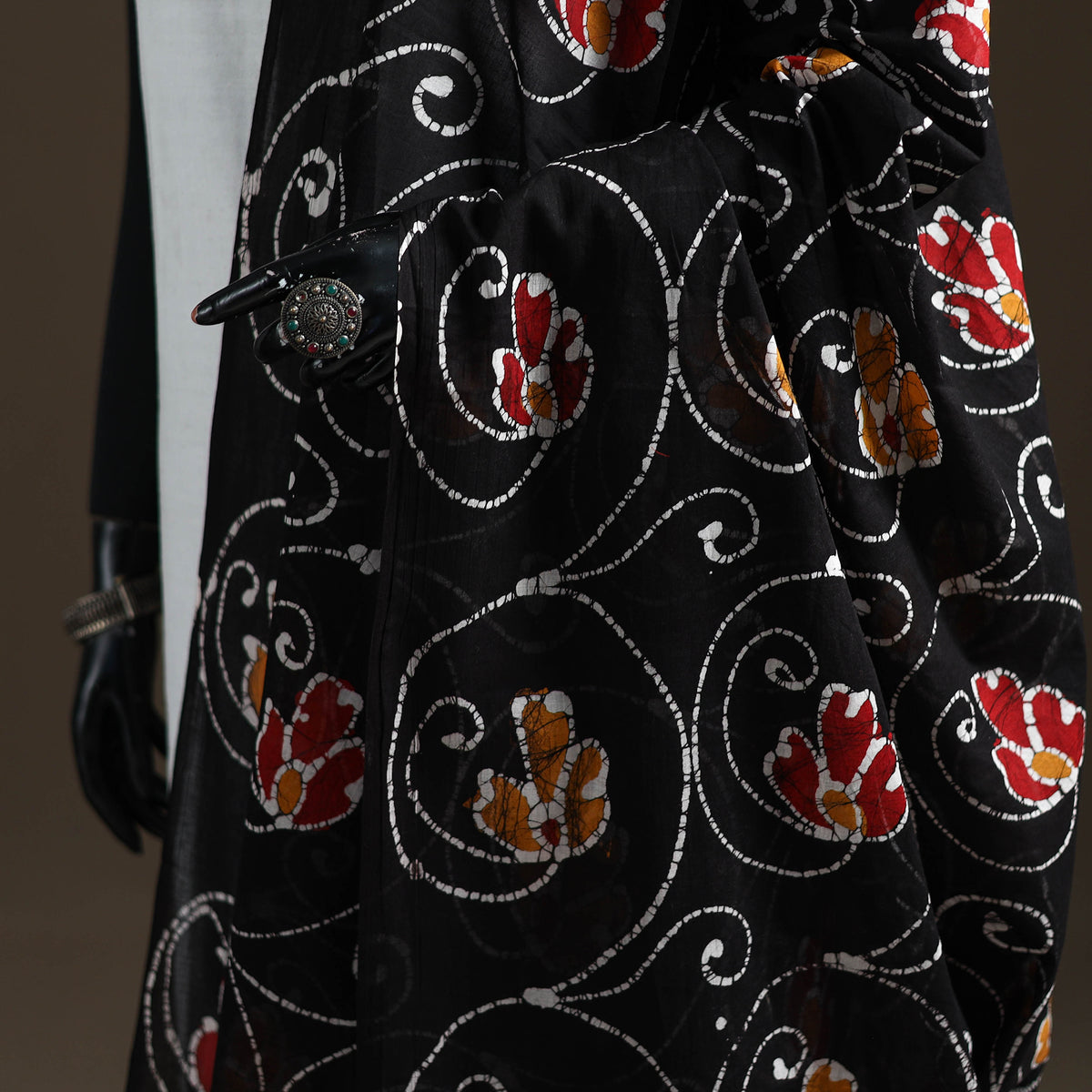 Brown - hand batik print cotton dupatta 43 - handcrafted