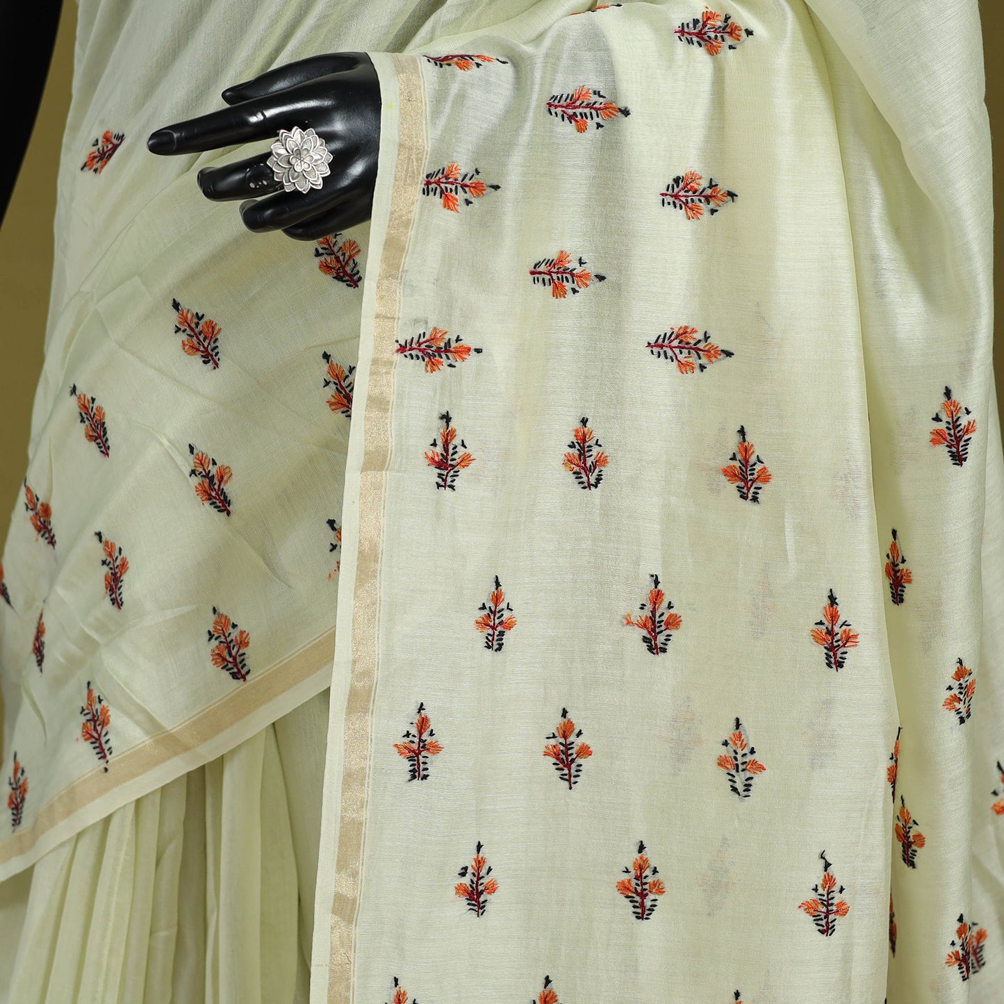 Yellow - hand embroidery pure chanderi silk printed kashida