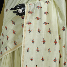 Yellow - hand embroidery pure chanderi silk printed kashida