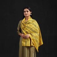 Yellow - Handloom Tussar Silk  Bengal Kantha Work Stole 70