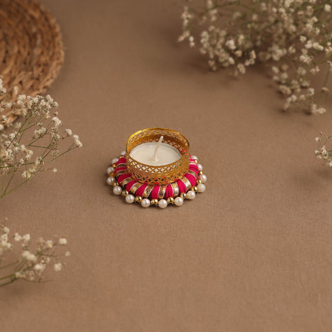 Handmade gota & bead work tealight candle holder 15
